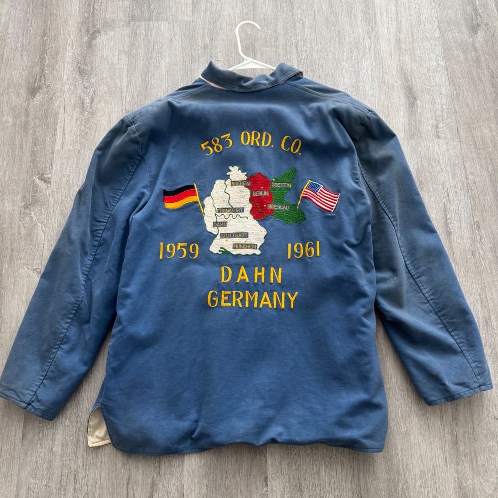 Vintage 1959-1961 583rd ORD CO Germany Souvenir Jacket Reversible Blue Mens Lg